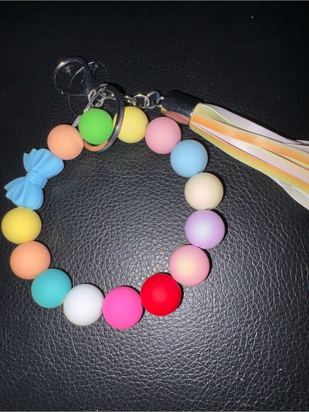 Pastel Rainbow Beaded Key & Card Holder Bracelet with Tassel